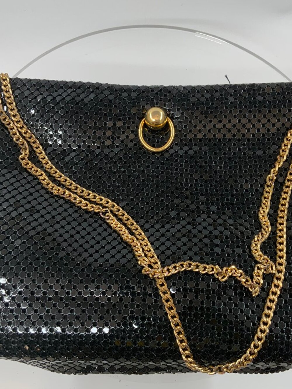 Vintage Black Metal Mesh Evening Clutch Gold Chain Bag